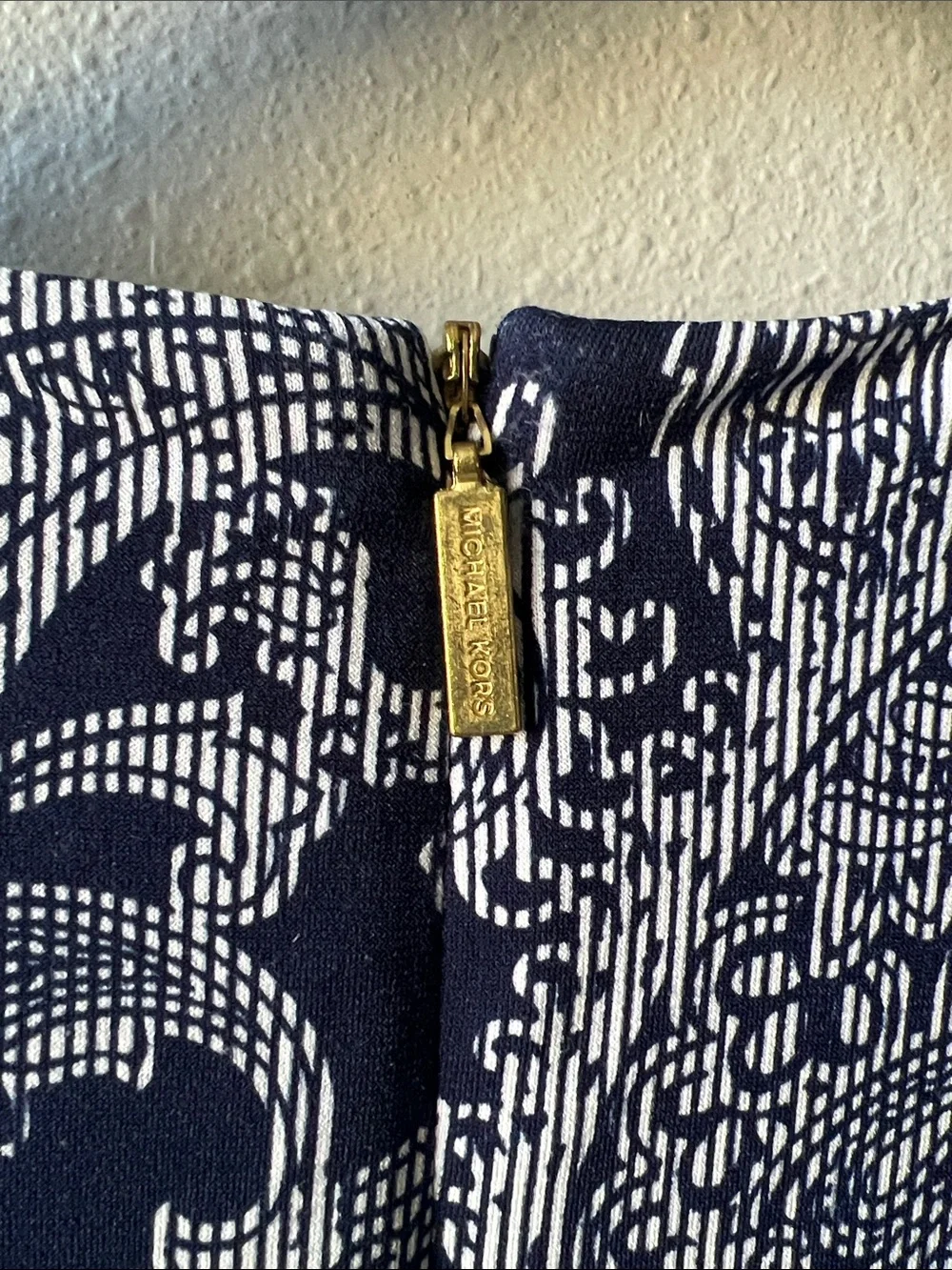 Michael Kors Navy and White Paisley Short Sleeve Dress